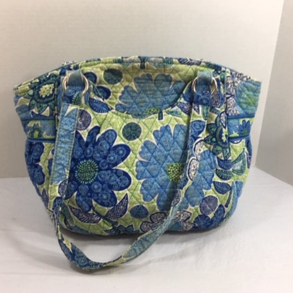 Vera Bradley Quilted Blue Green White Multi Compartments Quilted Shoulder Bag - Picture 3 of 16